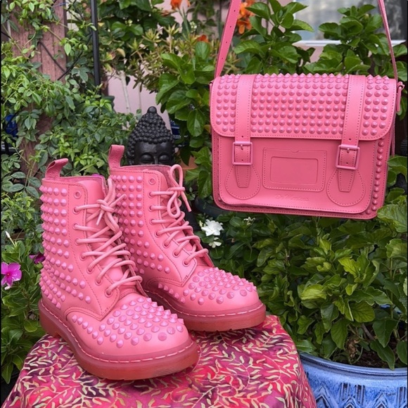 Dr. Martens Limited Edition Mono Pink Studded Spike Boots - Picture 4 of 16